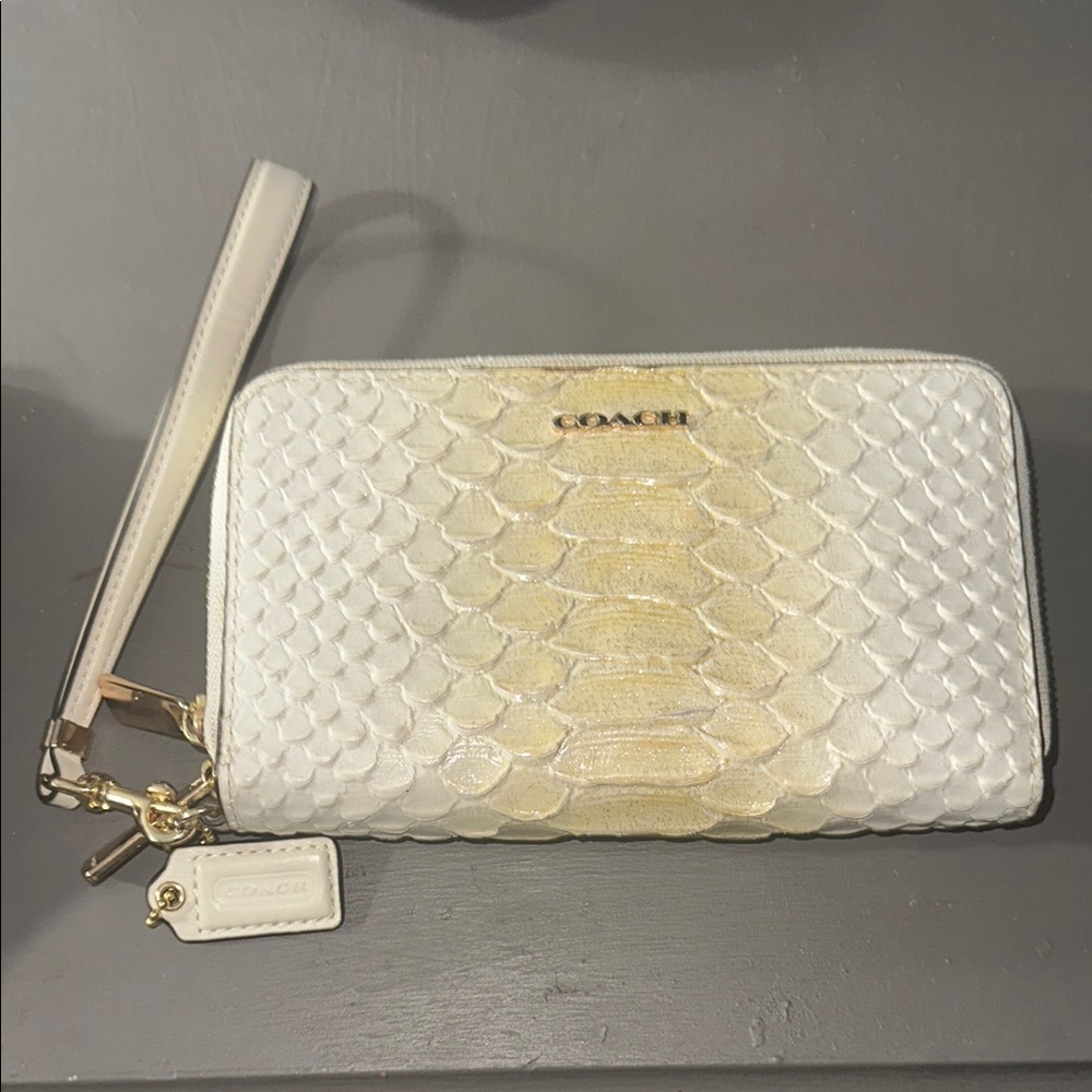Coach White and Gold Wristlet